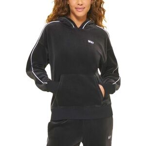 DKNY Black Stripe Velour Pocket Joggers AND Hoodie, NWOT, Small